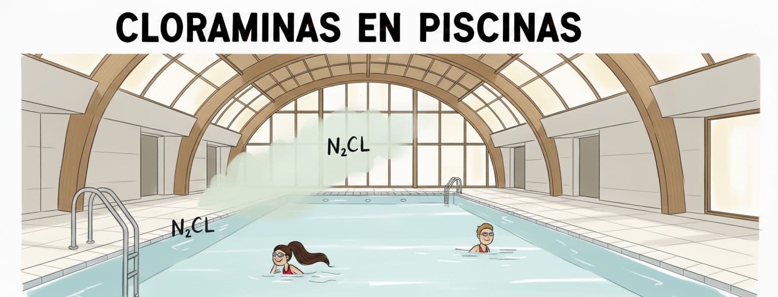 Piscina cubierta con problema de cloraminas — olor a cloro y mala calidad del aire